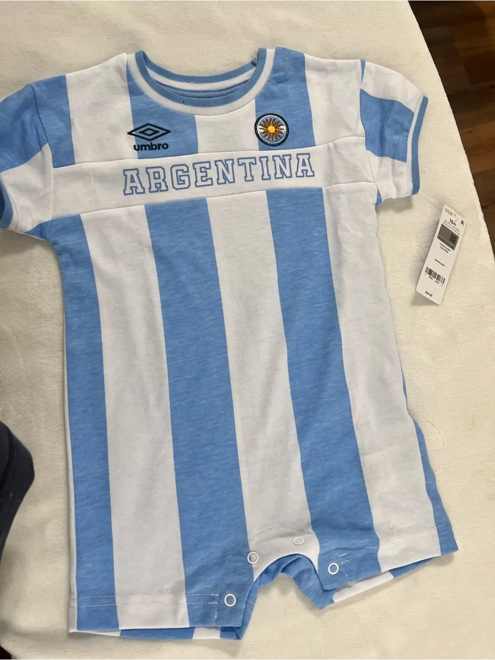Umbro Argentina Baby Romper - Light Blue & White Stripes